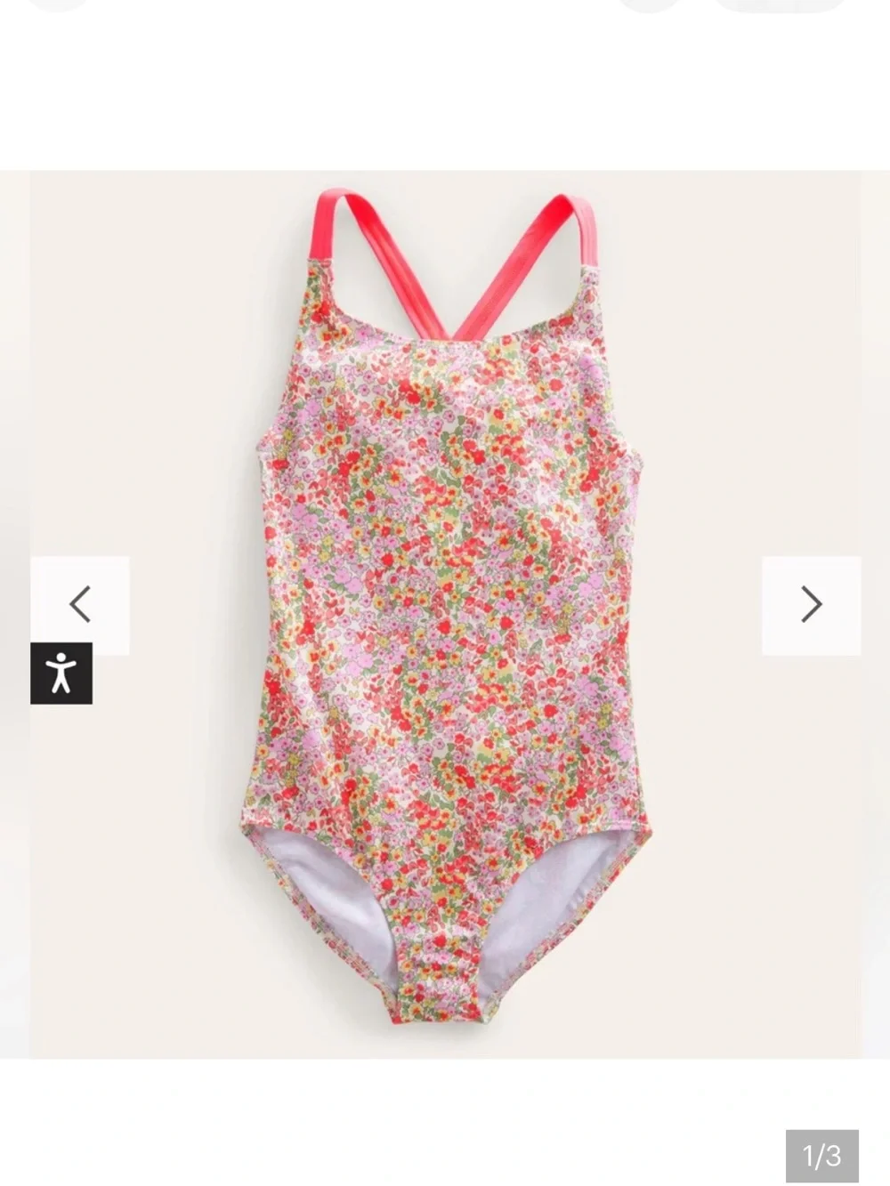 Mini Boden Pink Floral Cross-Back One-Piece Swimsuit size 3-4 years